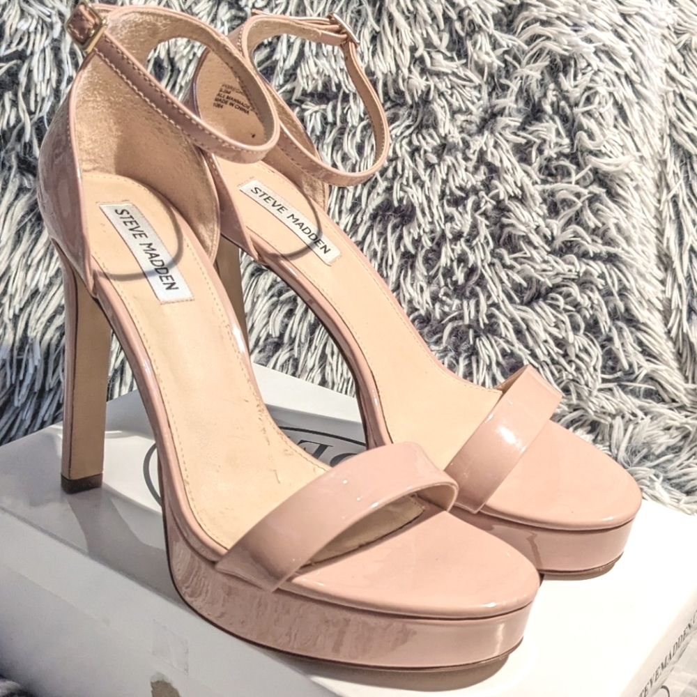 Steve Madden Porsche - Peachy Blush Nude, Patent Sandal Pumps Stiletto High Heel